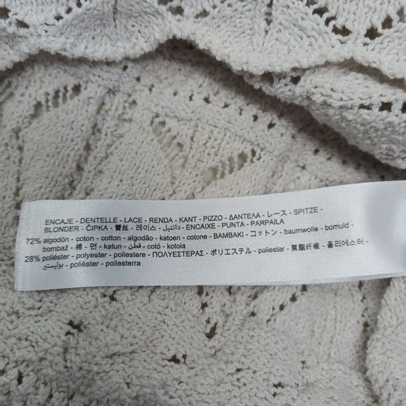 Zara Pointelle Ruffled Knit Top Sweater Size Small Ecru Cream Lace Trim Coquette - Picture 6 of 12